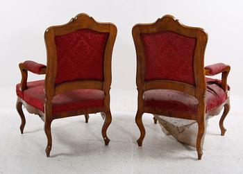 ARMLÄNSTOLAR, ett par, samt STOLAR, 2 st. Nyrokoko, 1800-talets senare hälft, troligen Ryssland.