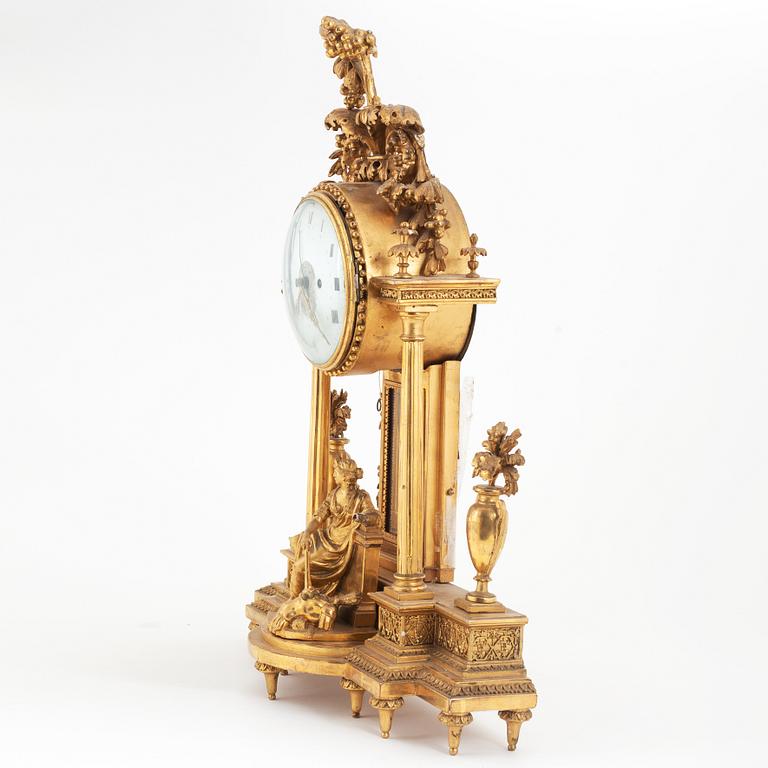 A Late Gustavian giltwood mantel clock, circa 1800.
