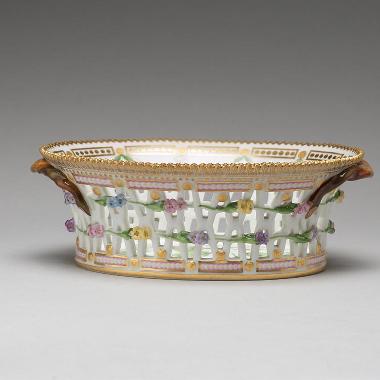 A Royal Copenhagen "Flora Danica" chesnut basket with stand, Denmark, 20th Century.