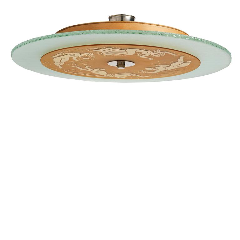 Edward Hald, & Erik Tidstrand, a rare "The 4 Winds" ceiling lamp model "HD 656"/"29679", Orrefors & Nordiska Kompaniet, 1930s.