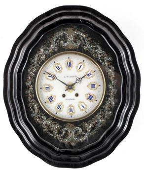 VÄGGKLOCKA, Leija, märkt C.L Malmsjö, Göteborg, 1800-talets andra hälft.