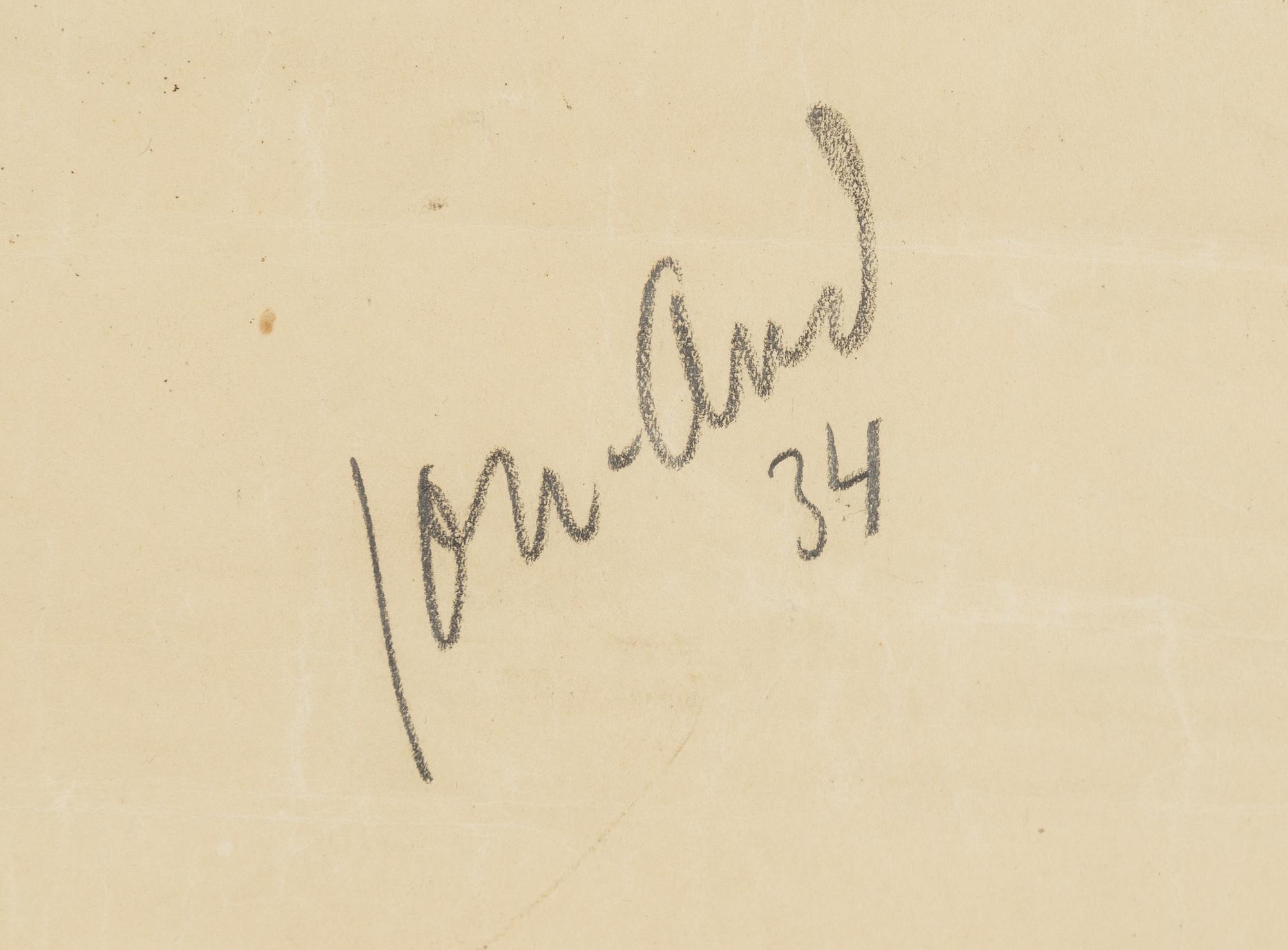 John Jon-And, charcoal on paper, signed Jon-And and dated -34.