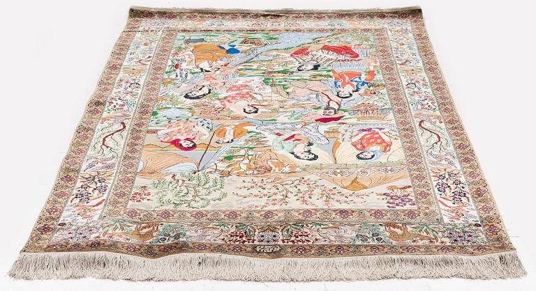 A silk Qum rug, Central Persia, signed, c. 135 x 208 cm.