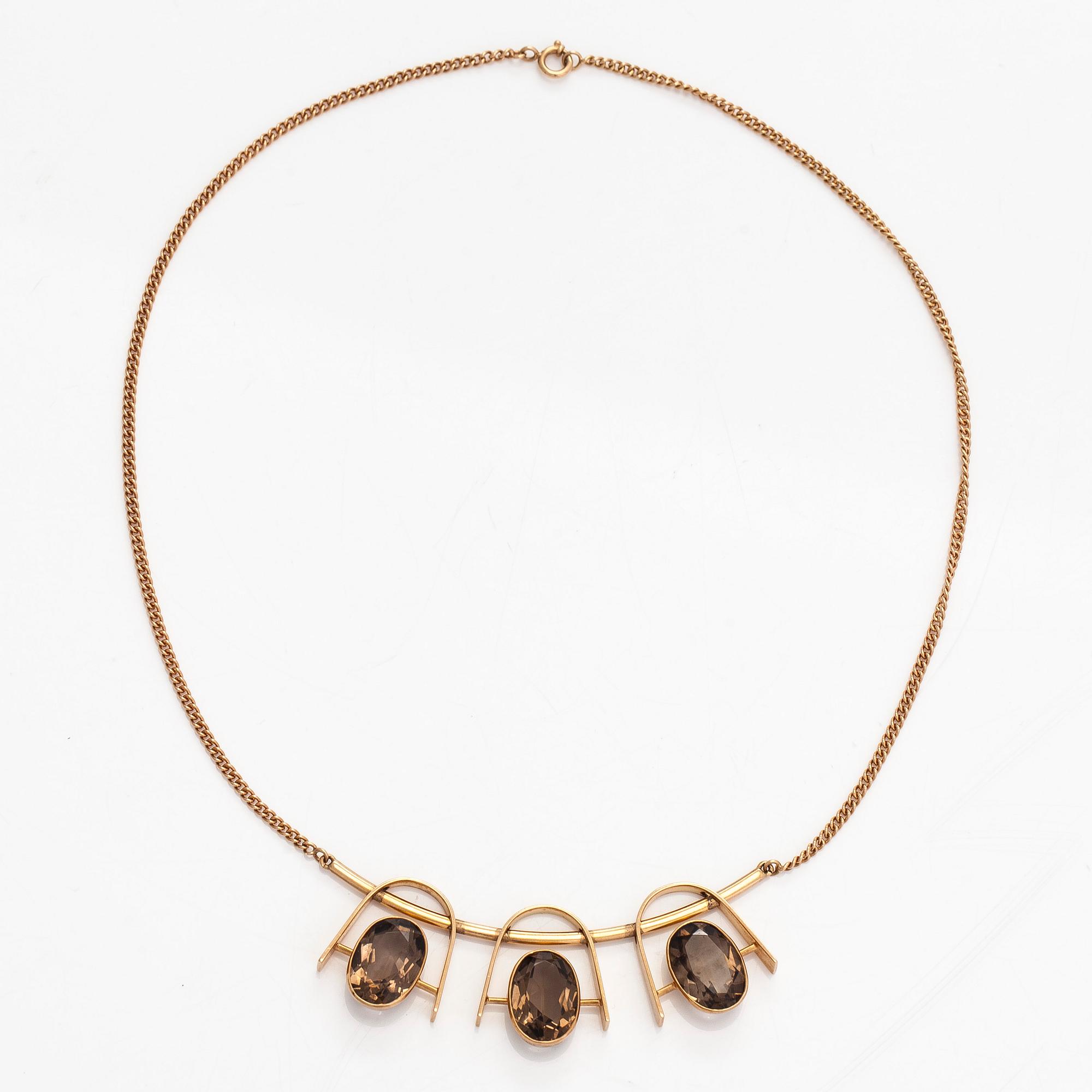 Eero Rislakki, halssmycke, fasettslipade rökkvartser, 14K guld. Westerback, 1960.