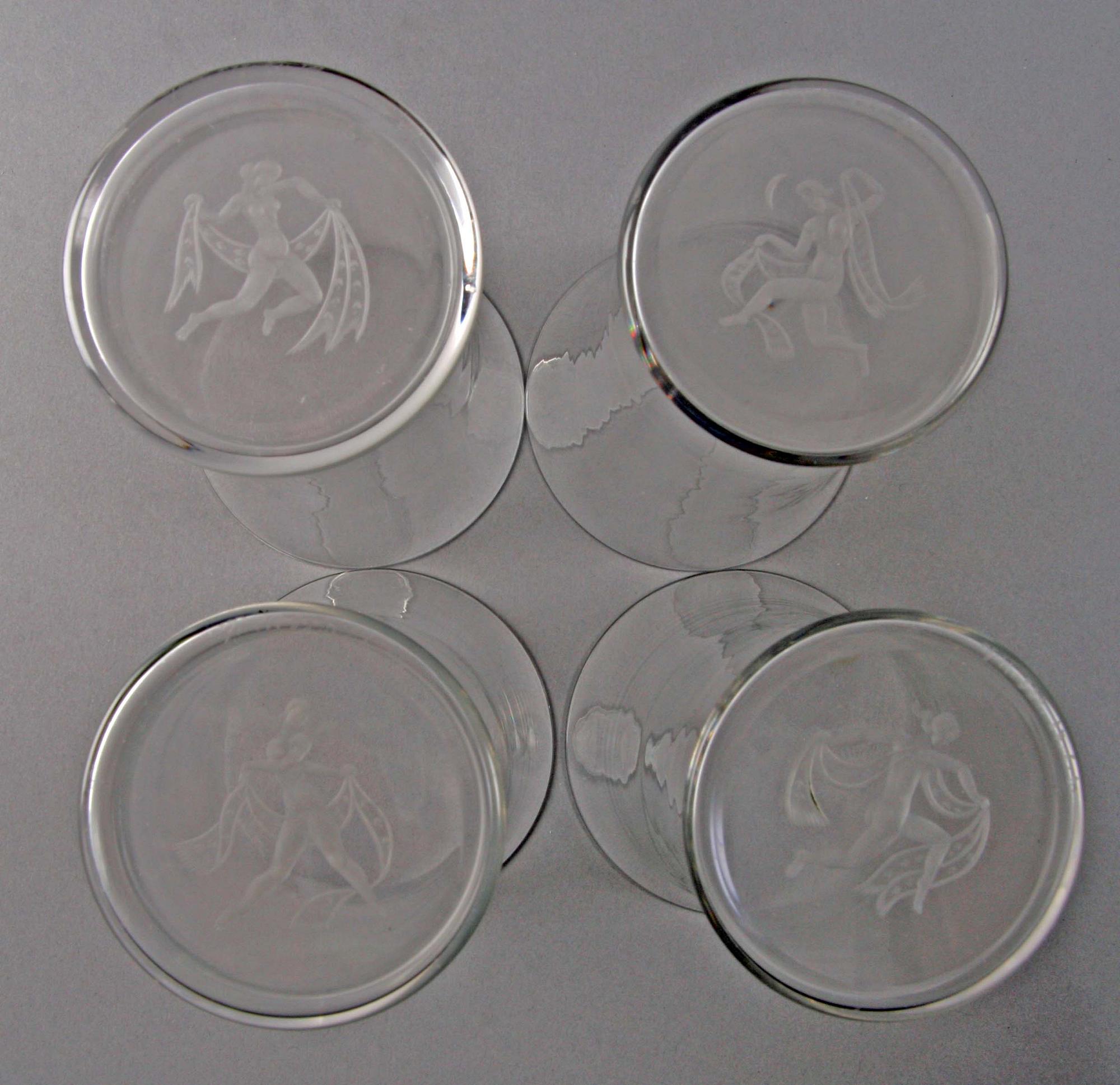 GROGGLAS, 3+4 st, glas, Edvard Hald, Orrefors, sign.