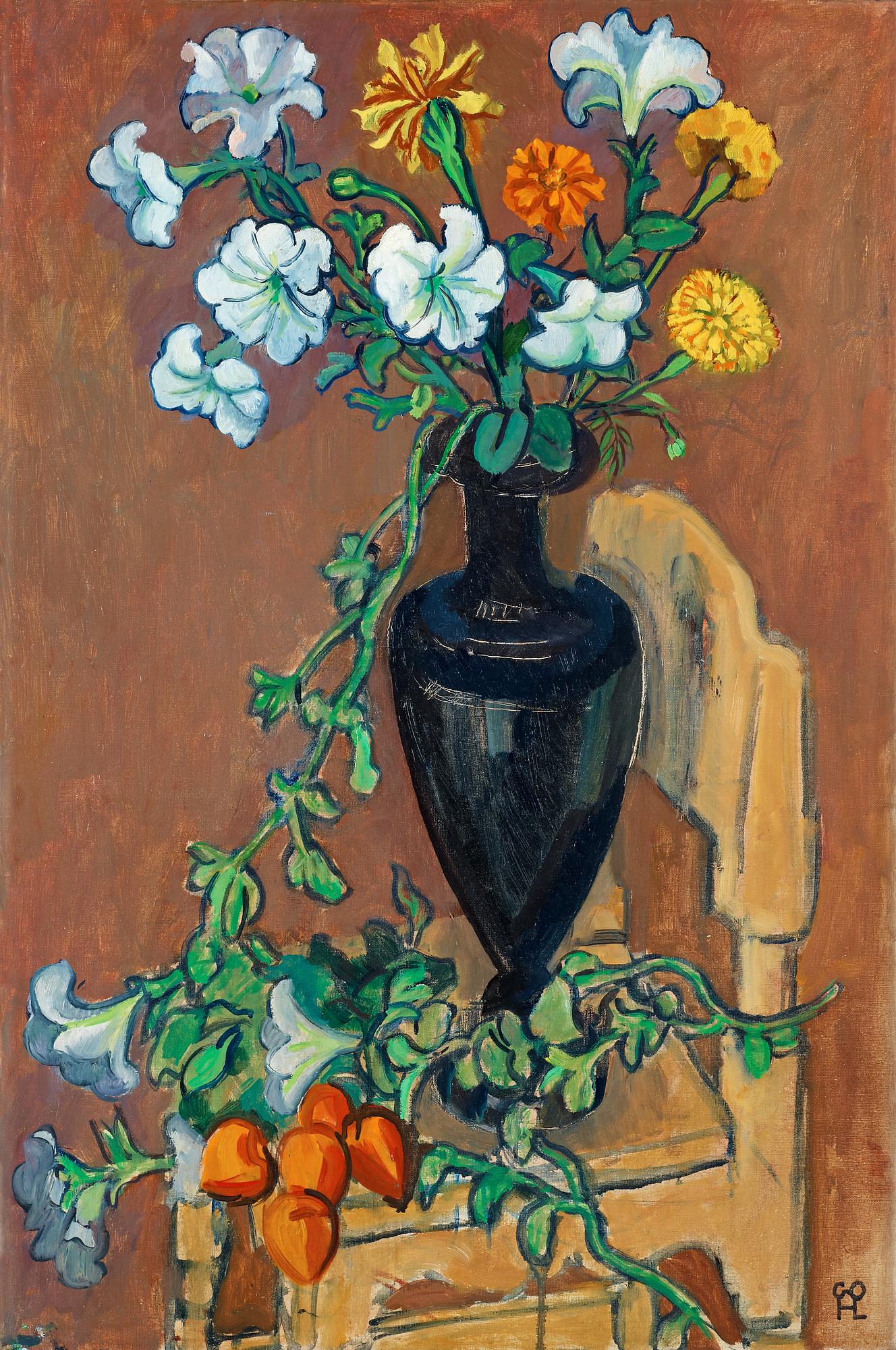 Hilding Linnqvist, Blommor i vas på stol.