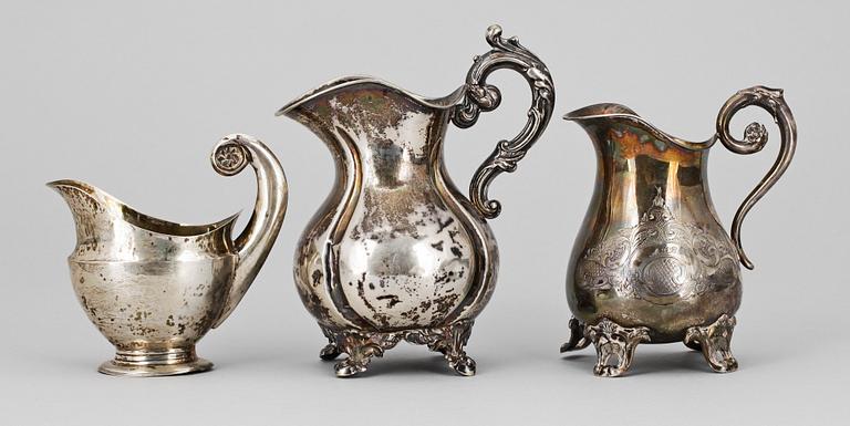 GRÄDDSNIPOR, 3 st, silver, bl a 1864. Tot vikt ca  320 gram.