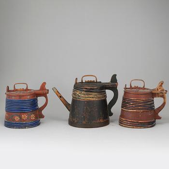 Three painted wooden jars from the 19-20th century.