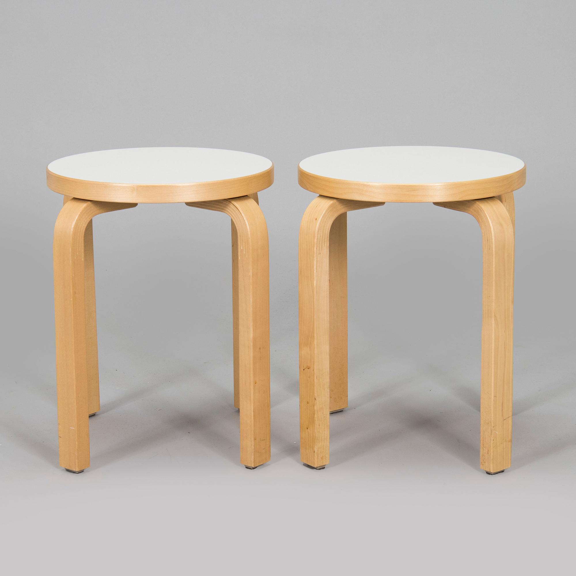 Alvar Aalto, a pair of model 60 stools, Artek, Finland 2015.