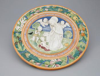 PLAKETT, majolika "De la Robbia", Italien, 1900-tal.