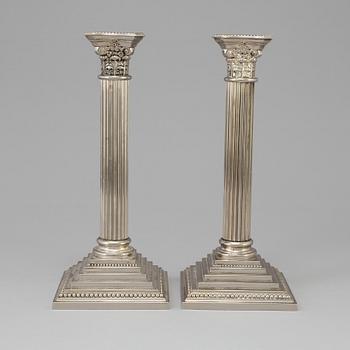 A pair of  TALL SILVER PLATE COLUMN CANDLESTICKS -GODINGER 1992.