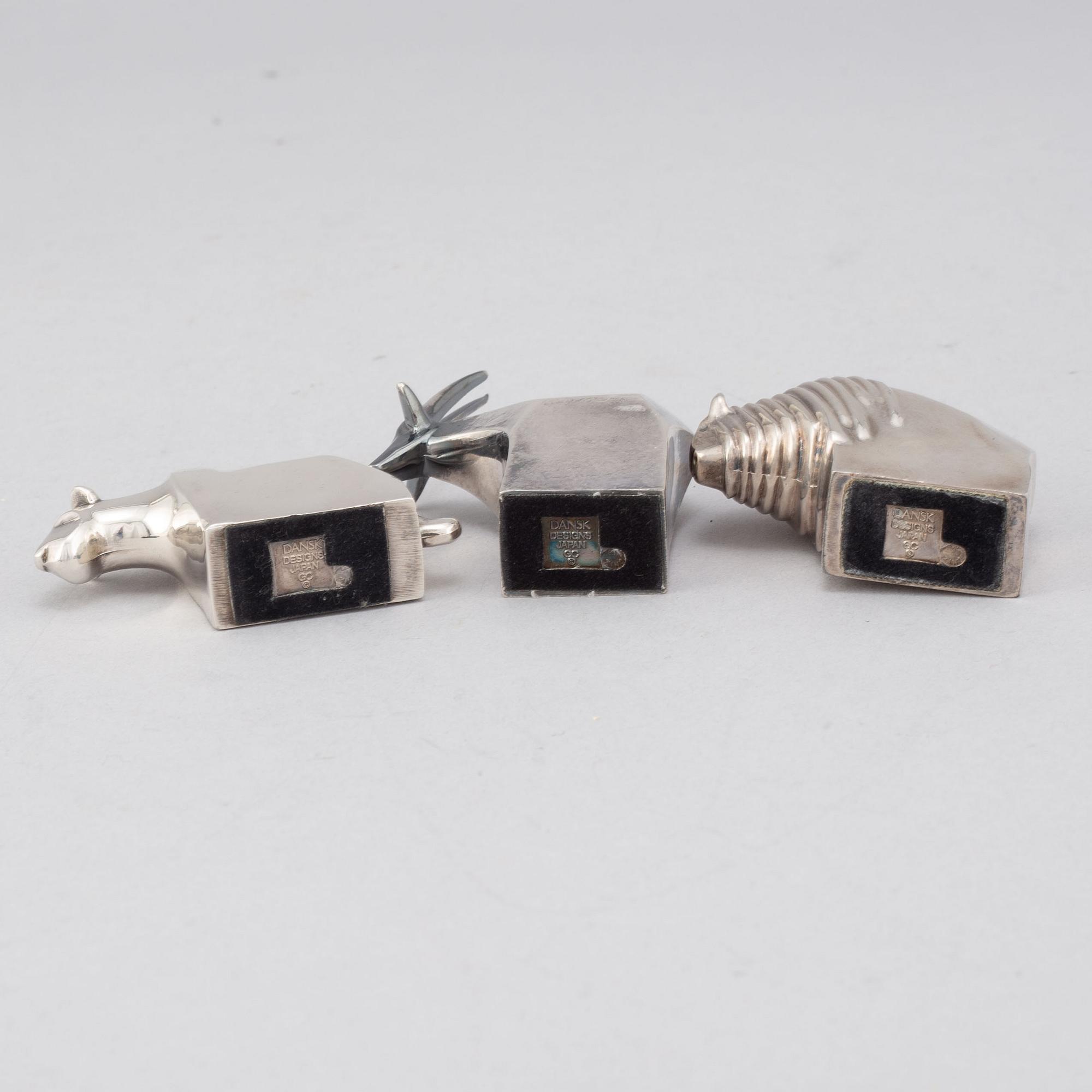 Gunnar Cyrén, figuriner, 3 st, silverpläterad zink, Dansk Designs, Japan.