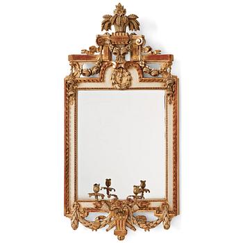 91. A Gustavian late 18th century two-light girandole mirror.