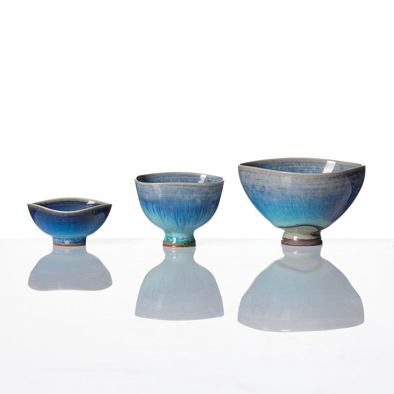 Berndt Friberg, a set of 5 stoneware vases and 3 bowls, Gustavsberg studio, Sweden 1960-70s.