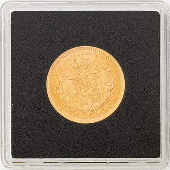 Guldmynt, Oscar II, 20 kronor, typ III, Sverige 1898.