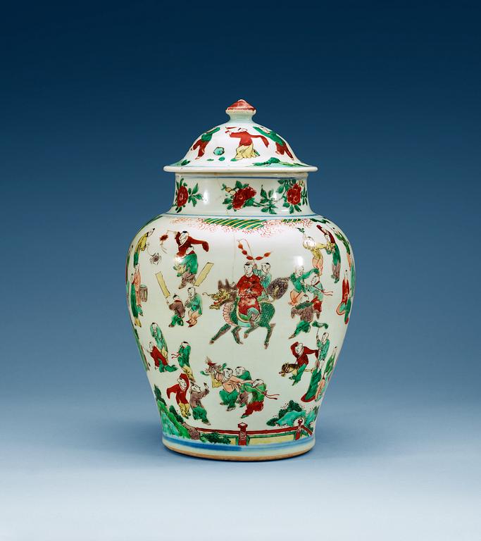 A Transitional wucai jar with cover, 17th Century.