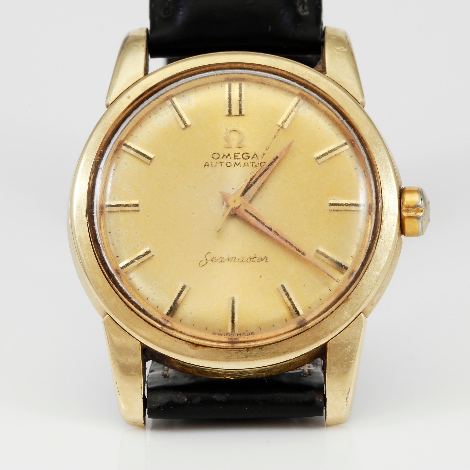 ARMBANDSUR, guld på stål, Omega Automatic Seamaster, 1950-/60-tal.