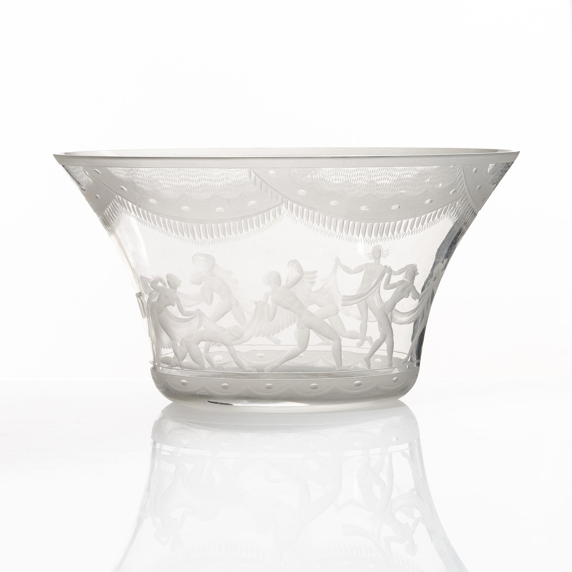 Simon Gate, a bowl, "Slöjdansen", Orrefors, Sweden, early 20th century.