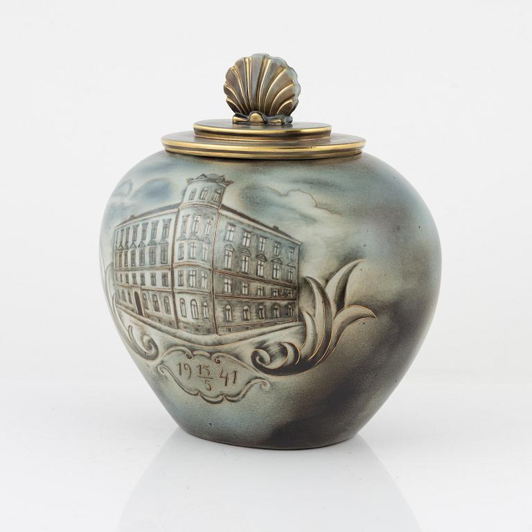 Gunnar Nylund, a lidded 'Flambé' urn, Alp Lidköping, Rörstrand, Sweden 1940's.