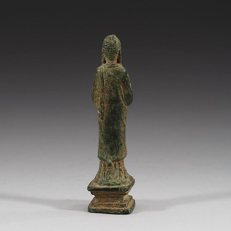 A standing bronze Buddha, presumably Tang/Liao dynasty (618-1125).