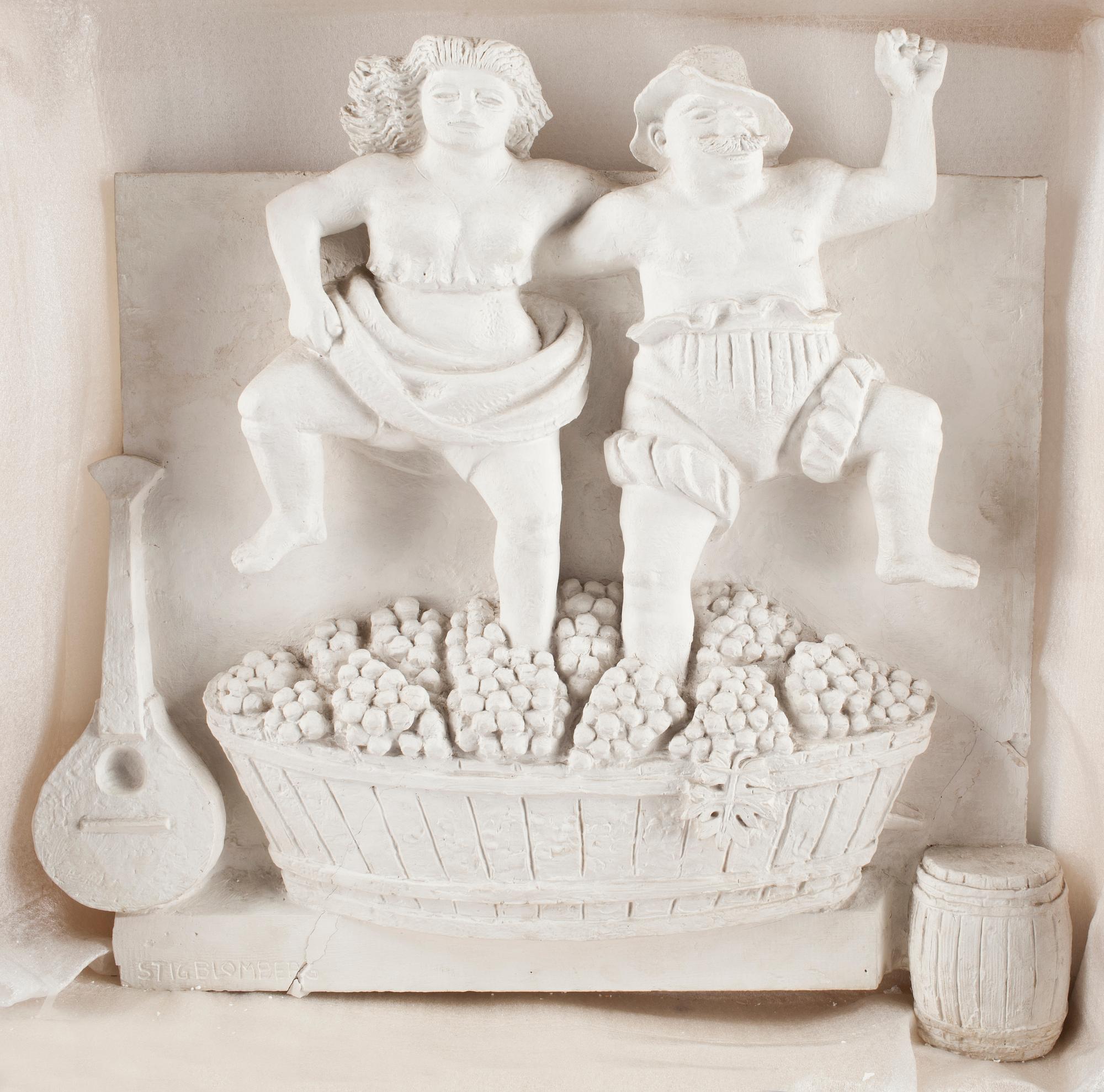 VÄGGRELIEF, gips, Stig Blomberg, sign.