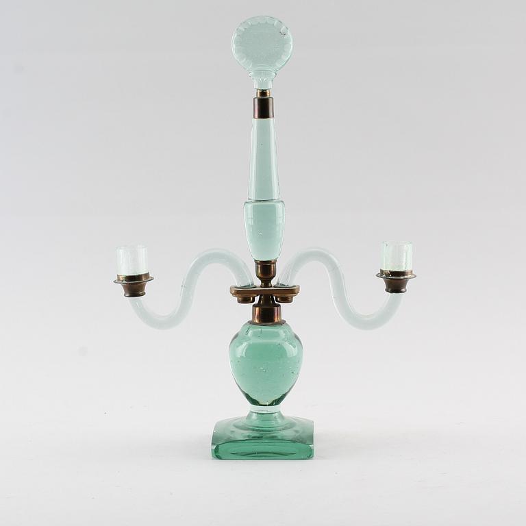 KANDELABER, glas och mässing, tidigt 1900-tal.