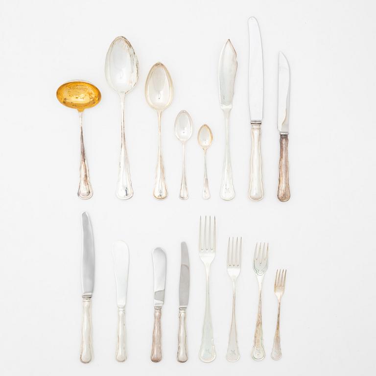 Bestickservis, 91 delar, silver, "Hallbergs Chippendale", CG Hallberg, bl.a. Stockholm 1923.