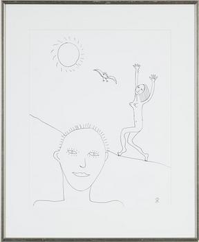 Roger Risberg, indian ink on paper, signed RR.