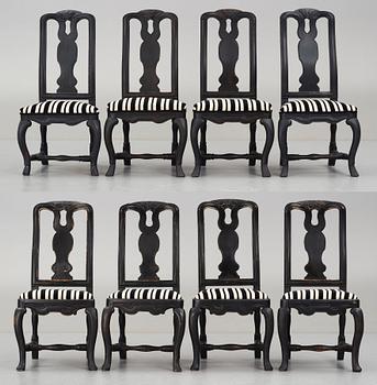 A matched set of eight Swedish Late baroque chairs.