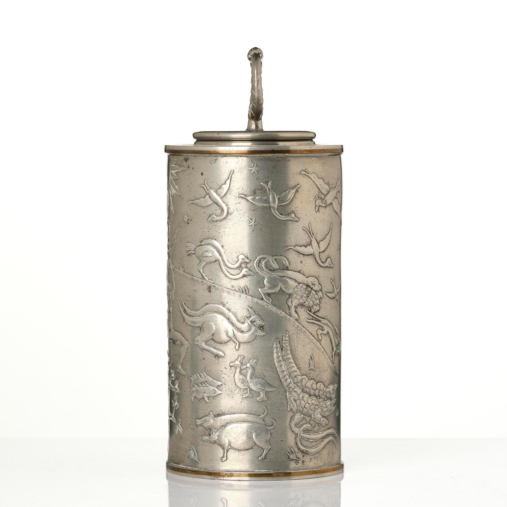 Nils Fougstedt, a pewter and brass jar model A 608, Firma Svenskt Tenn, Stockholm, 1932.
