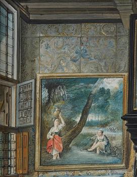 Jean Briand de Crèvecoeur, Bedchamber interior with figures, dog, and paintings by Jan Siberechts.