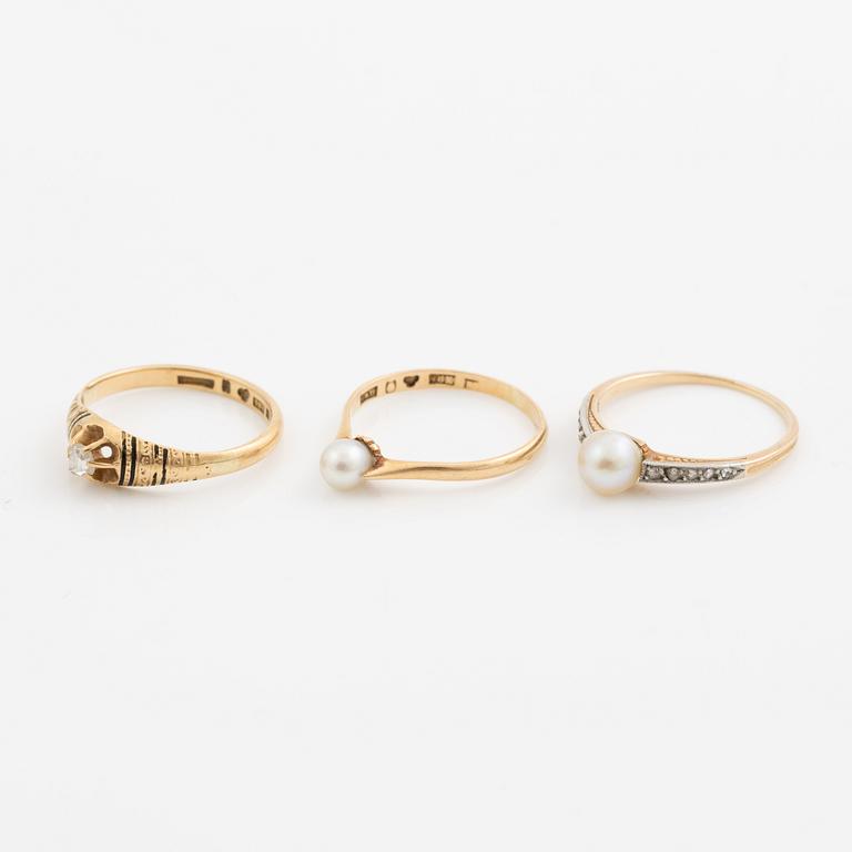 Ring, six pieces, 18K gold with, among other things, pearls and rose-cut diamond.