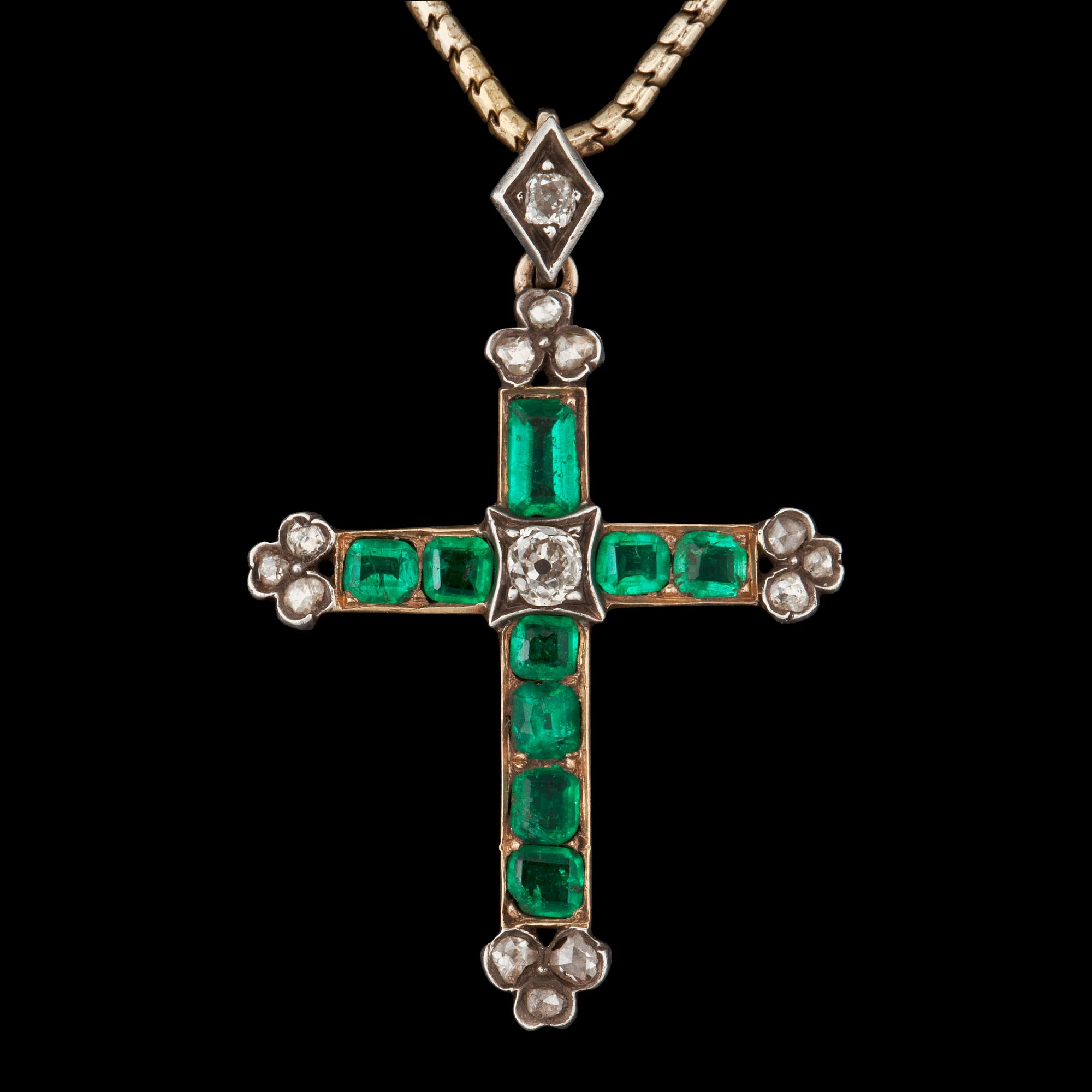 COLLIER med smaragder samt gammal- och rosenslipade diamanter.