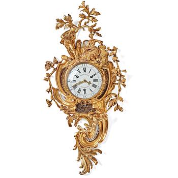 French Louis XV 1740's gilt bronze wall clock.