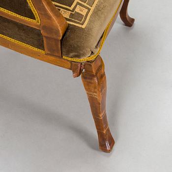 An eight piece Art Nouveau lounge suite in mahogany, Belgium/Netherlands, early 20th century.