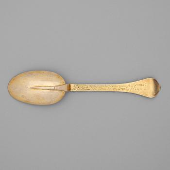 A Swedish 18th century silver-gilt spoon, marks of Petter Lund, Nyköping (1694-1736-).