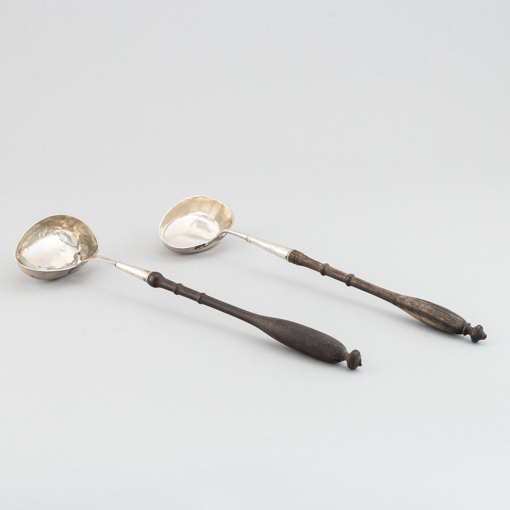 Two swedish silver soup ladles, including Nils Tornberg, Linköping 1801.
