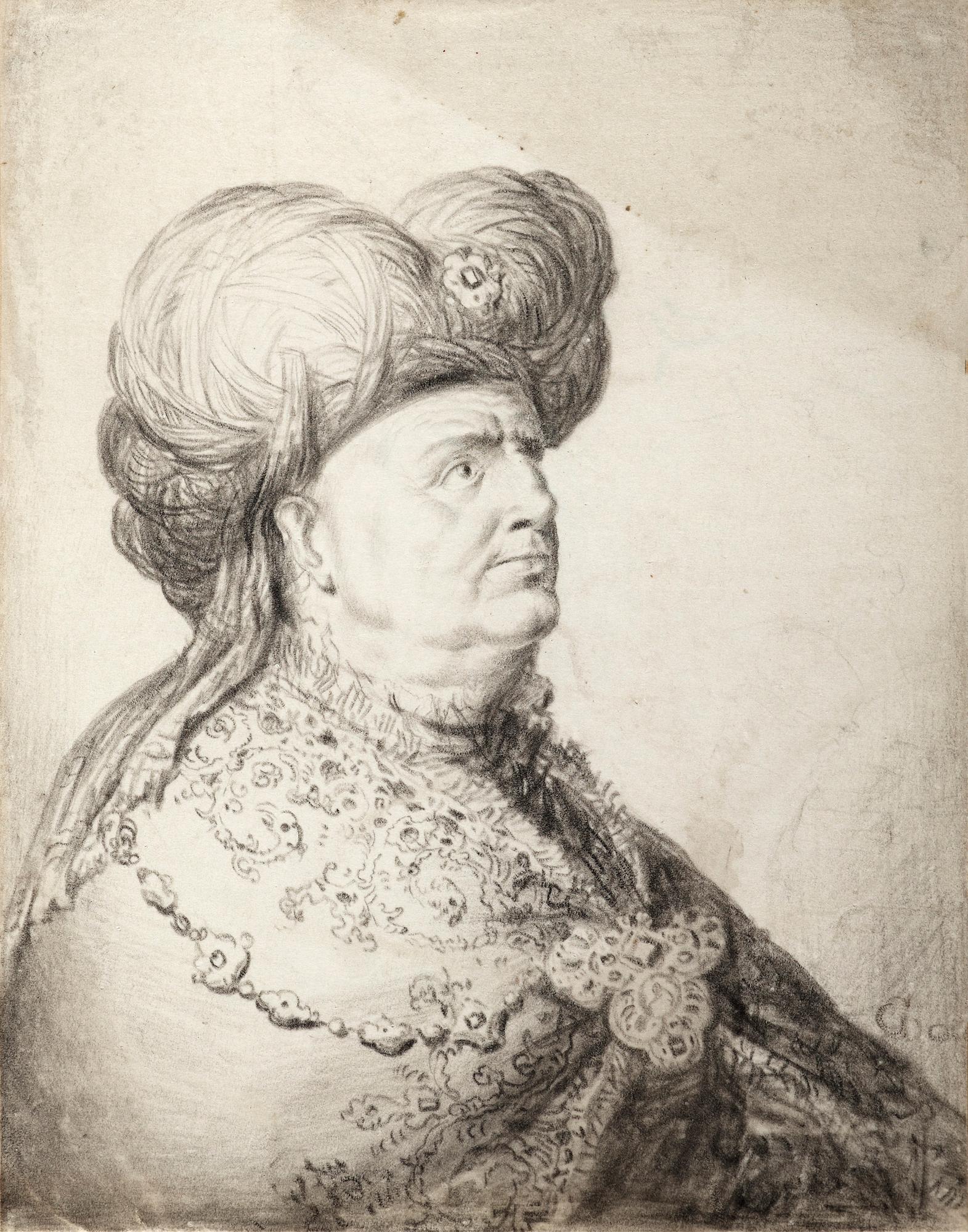 Gerrit Dou Attributed to, A man wearing an oriental costume, half-length.