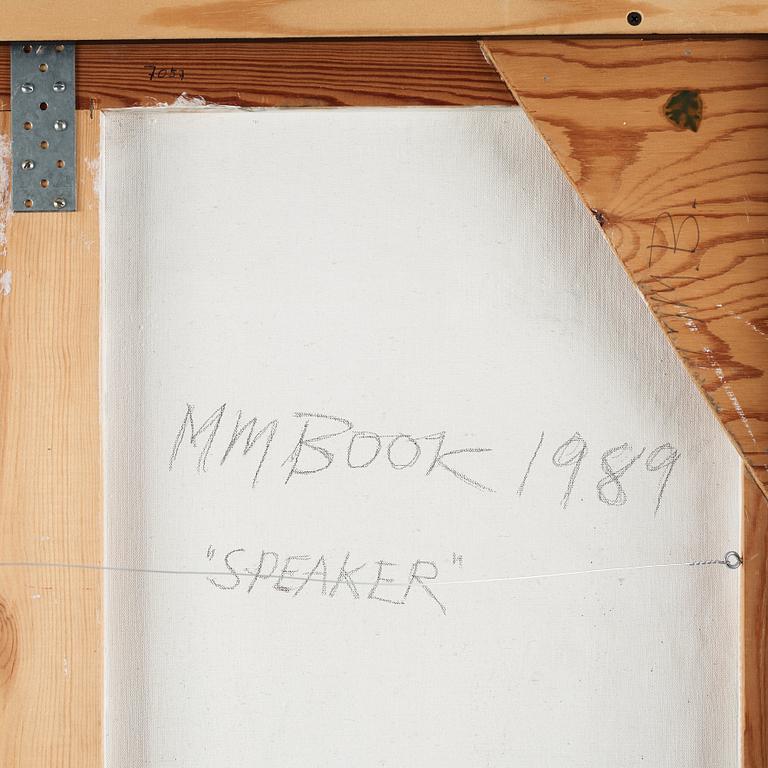 MAX MIKAEL BOOK, mixed media on canvas, signed MM Book verso and dated 1989.
