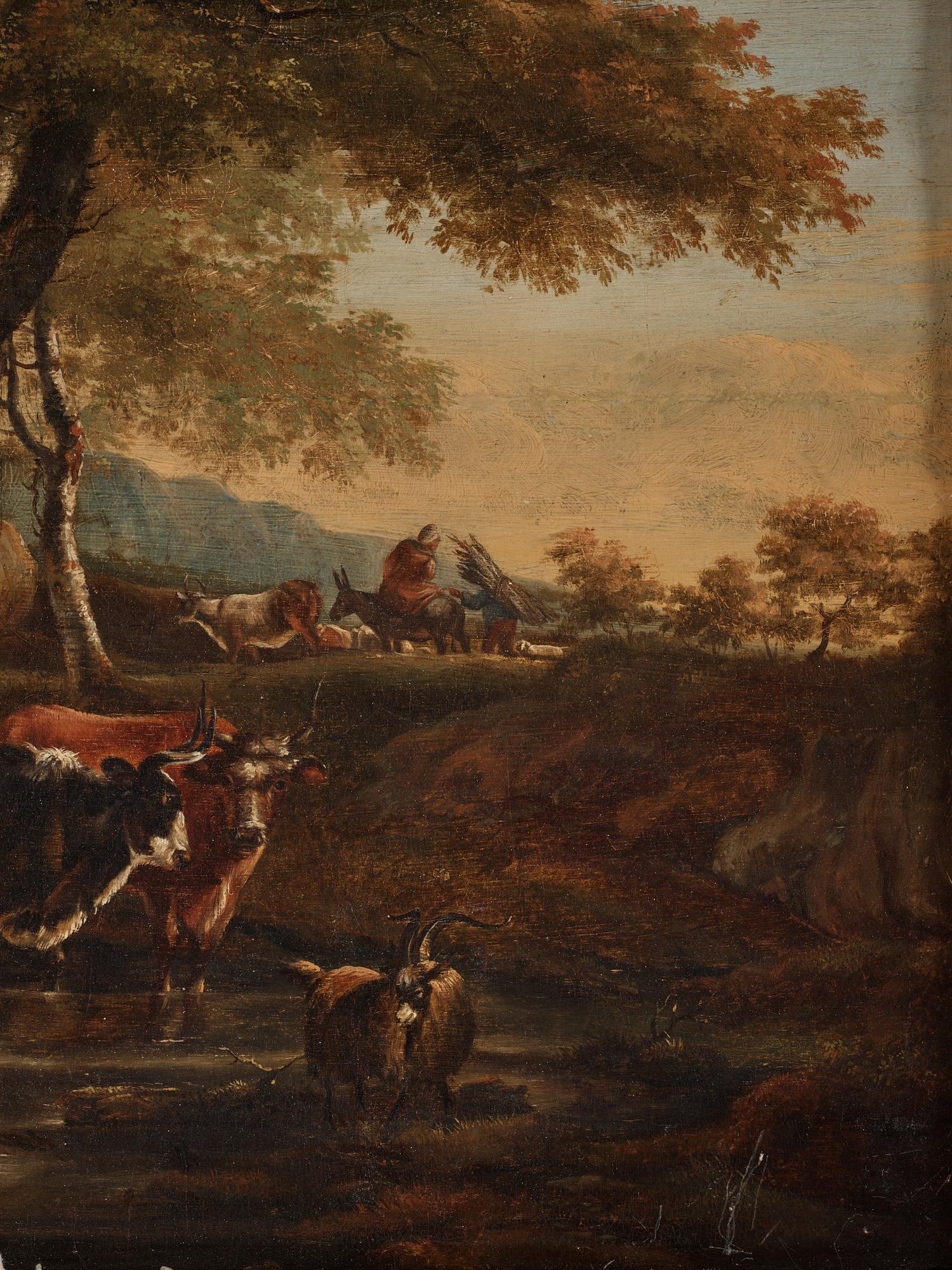 Nicolaes Berchem Tillskriven, Pastoralt landskap med herdar och herdinnor.