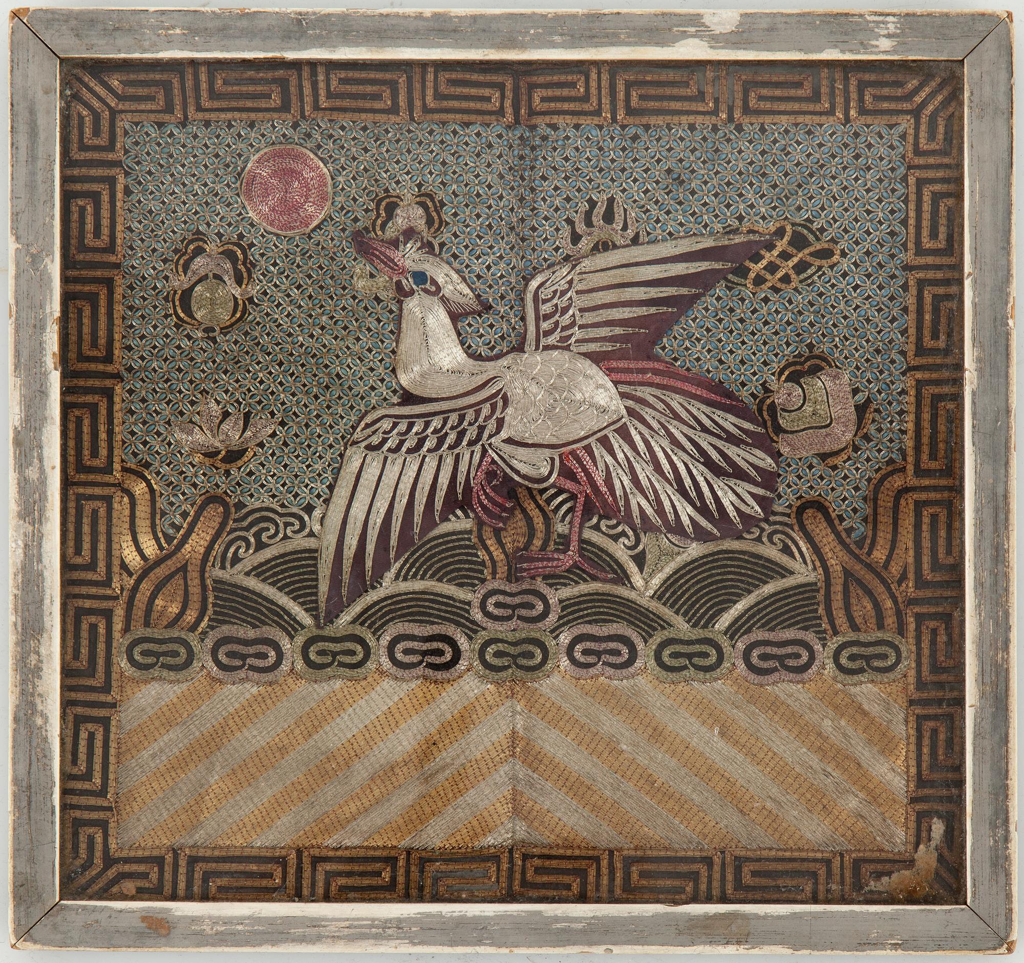 RANK BADGE, silk, a so called Buzi. 29 x 30 cm. China 20th century.