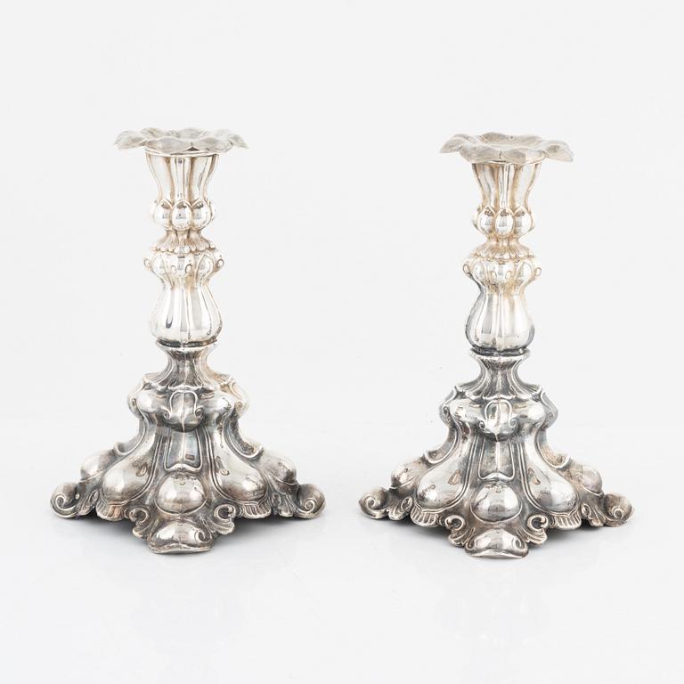 CG Hallberg, a pair of candlesticks, silver in Baroque style, Stockholm, 1955-56.