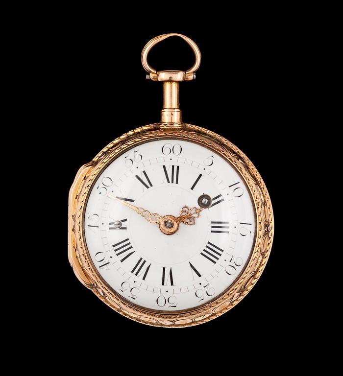 A gold verge pocket watch, Courvoisier, France. Late 18th century.