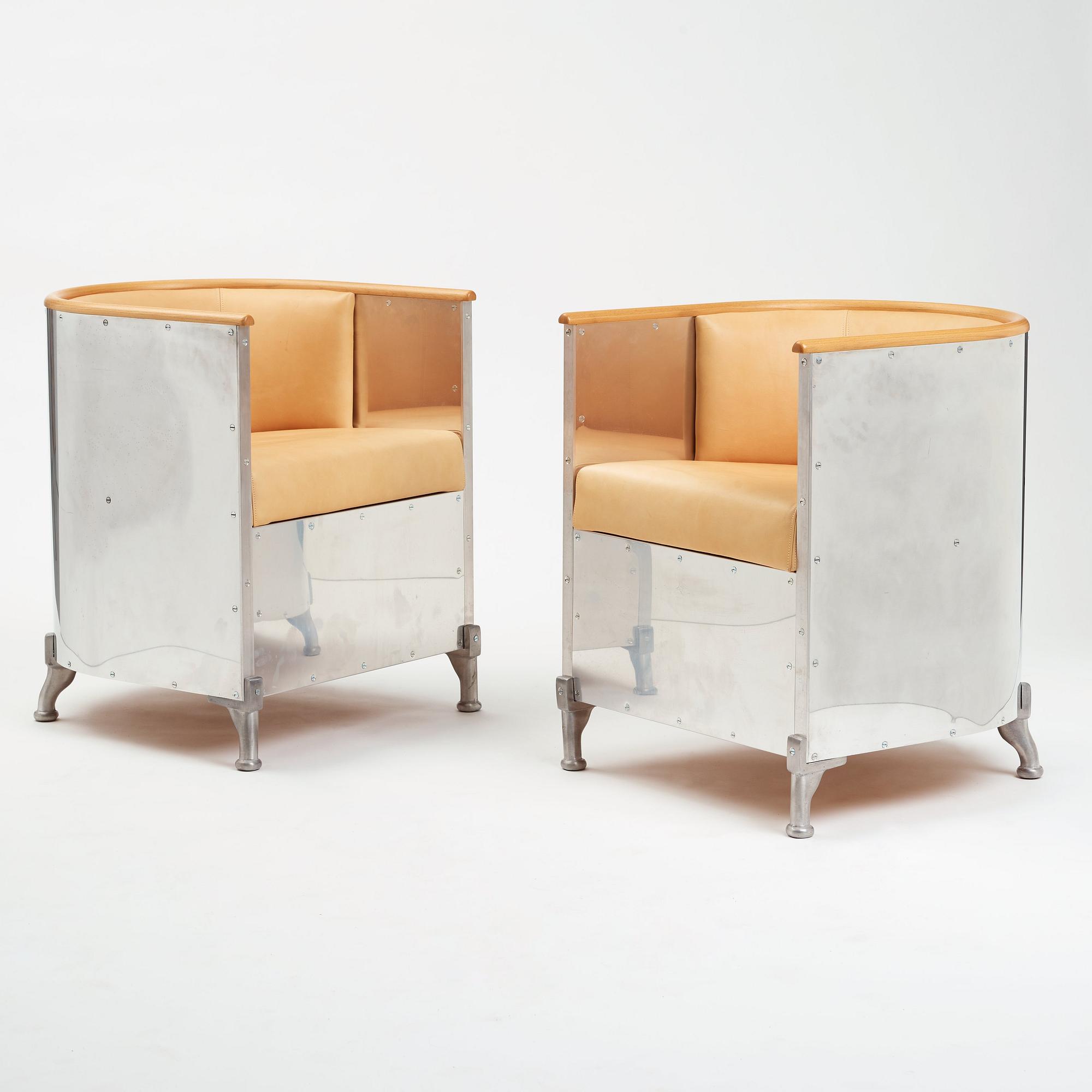 Mats Theselius, a pair of "Aluminium" easy chairs, Källemo, Sweden post 1990.