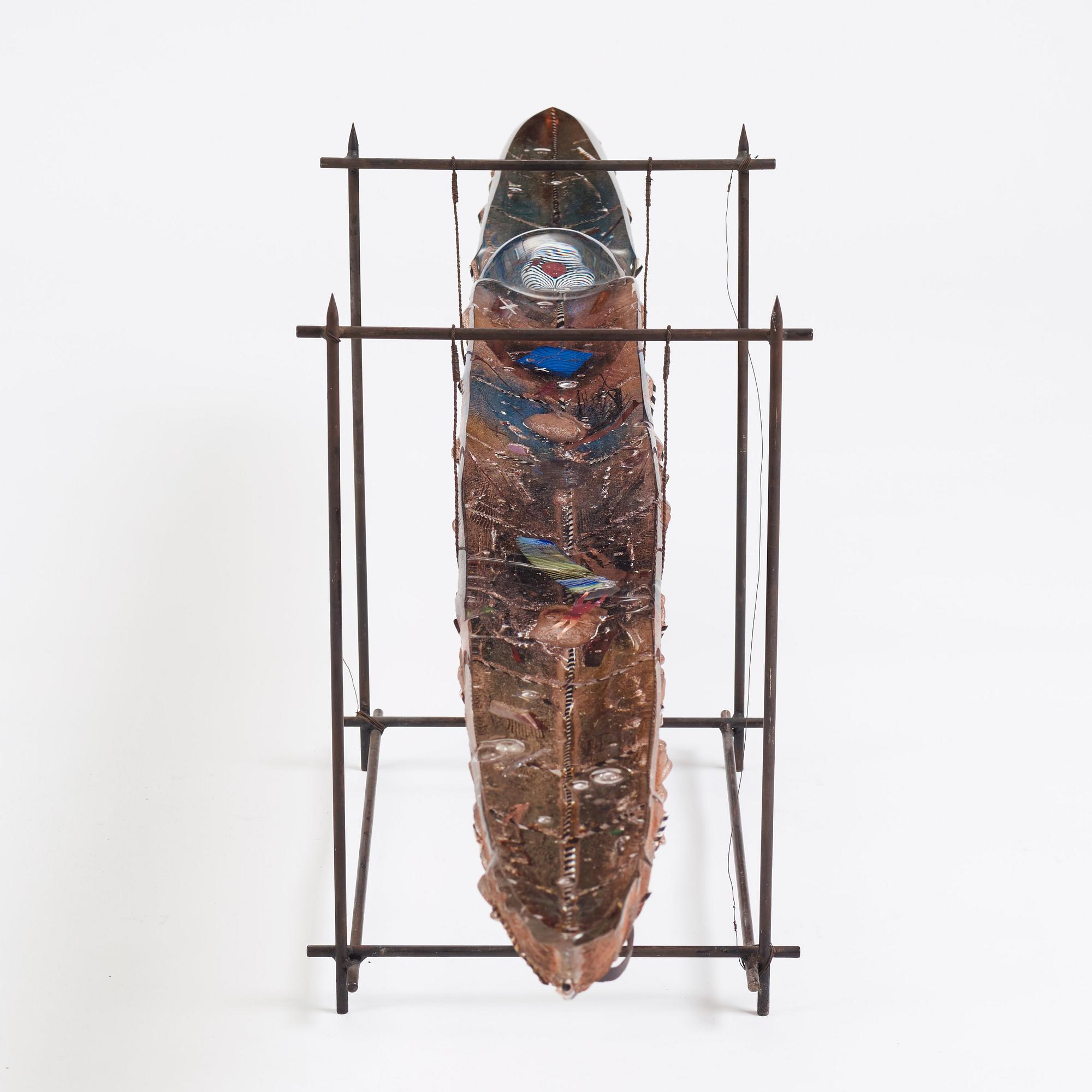 Bertil Vallien, a unique sant casted glass sculpture of a boat, Kosta Boda, Sweden, probably 1980s.