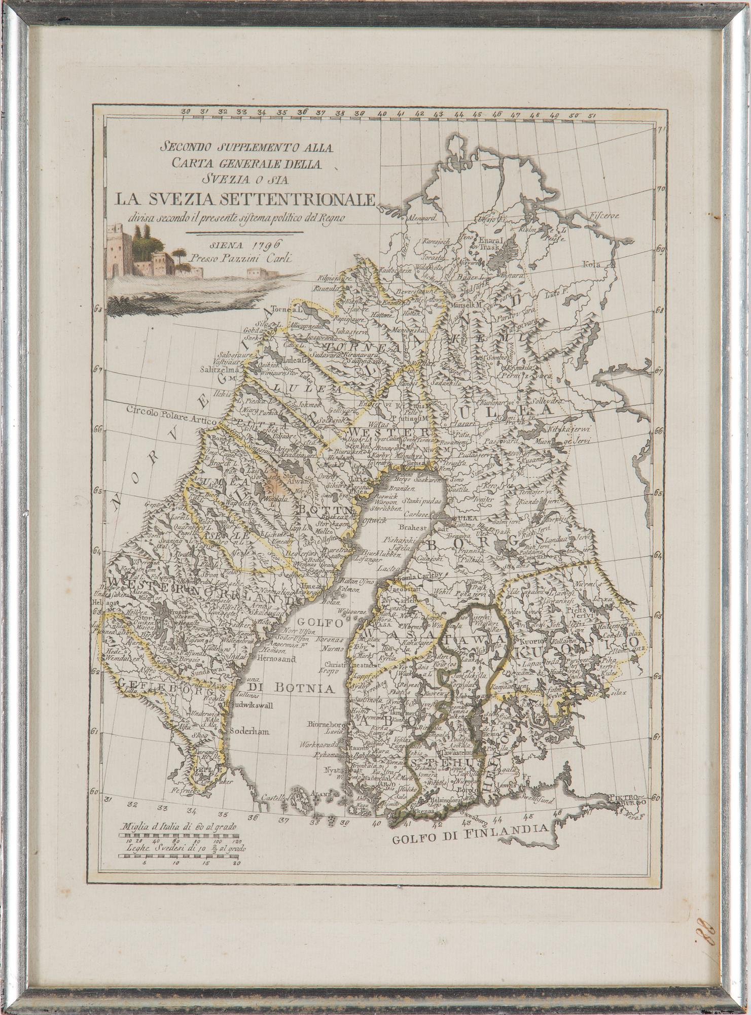 Three maps by Vincenzo Pazzini Carli, Siena, Italy, late 18th century.