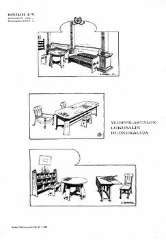 LOUIS SPARRE, TUOLIPARI. Ylioppilastalon lukusalin tuolit, Iiris tehtalle noin 1900.