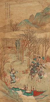 136. Four hanging scrolls with scenes from the history of the Three Kingdoms, late Qing dynasty (1644-1912).