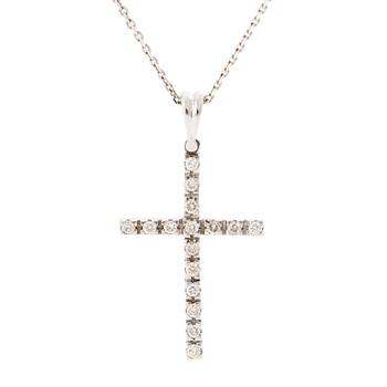 Hänge i form av kors 14K vitguld med briljantslipade diamanter, med kedja i 14K vitguld.