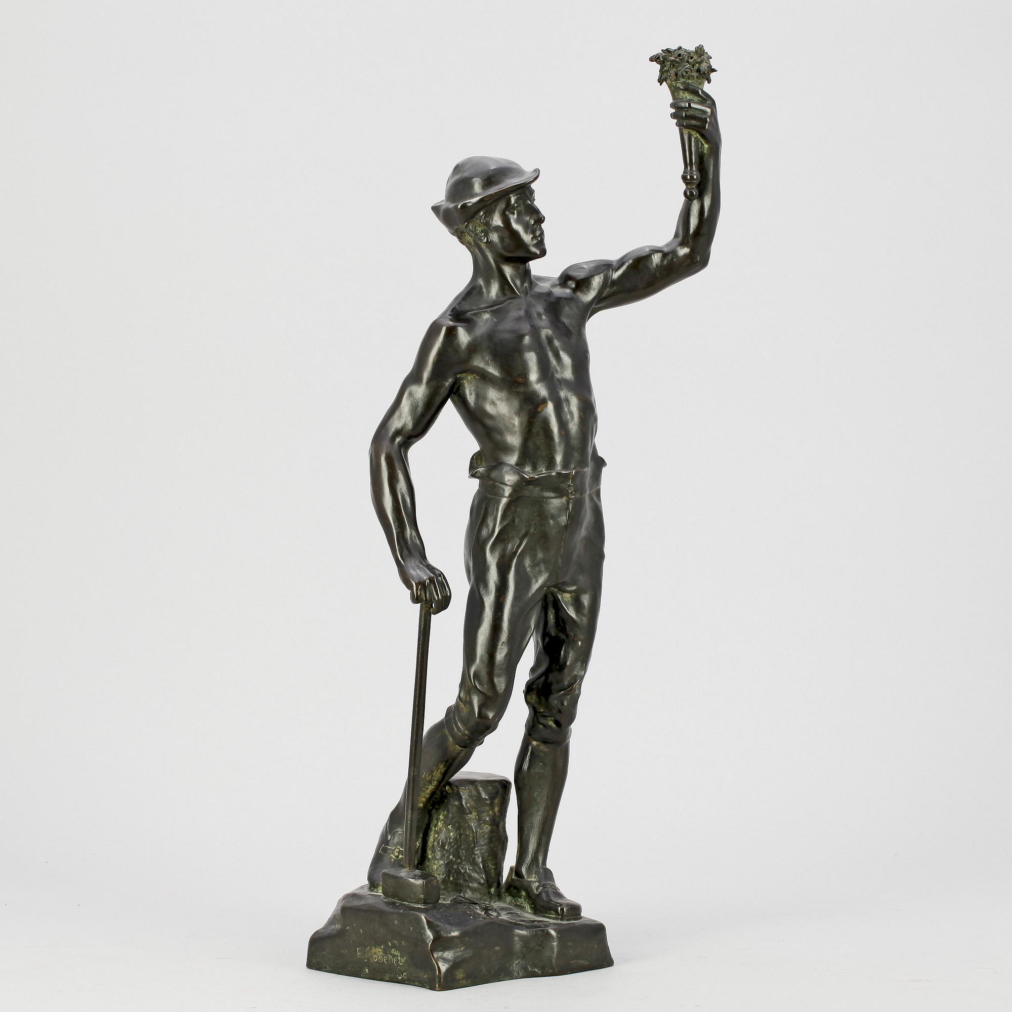 OKÄND KONSTNÄR, skulptur, brons, bär sign F. Roseheb So, 18/1900-tal.